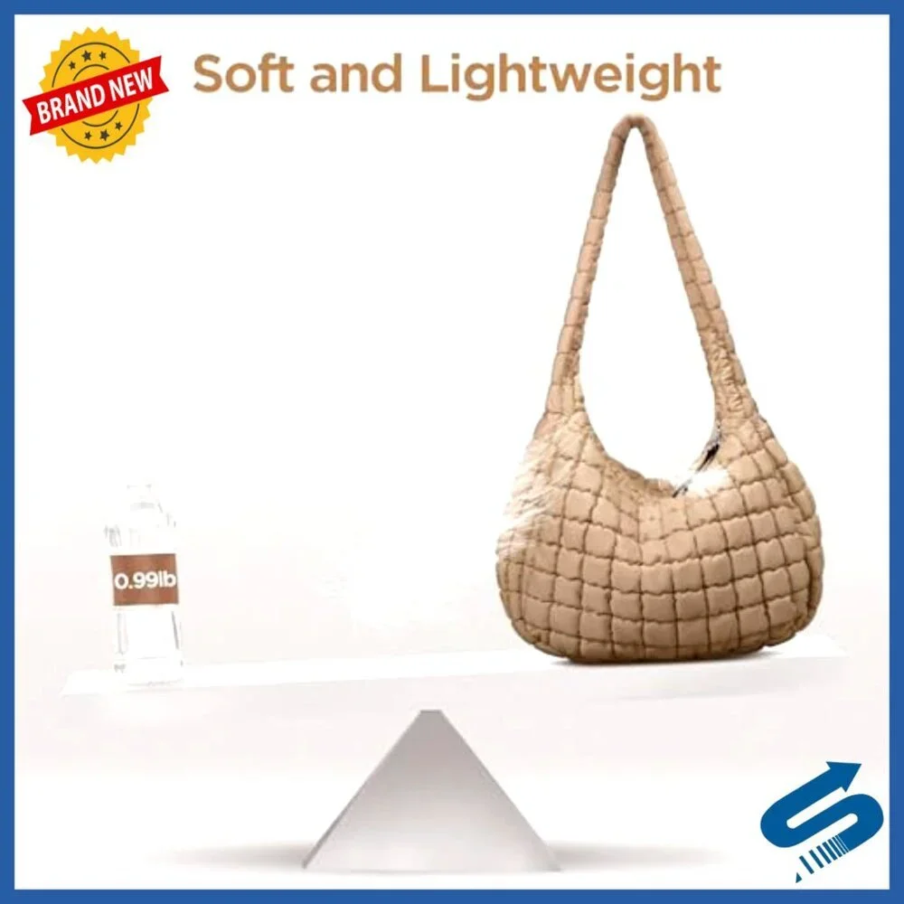 Large Quilted Puffer Tote Bag with Crossbody Strap, Multiple Pockets